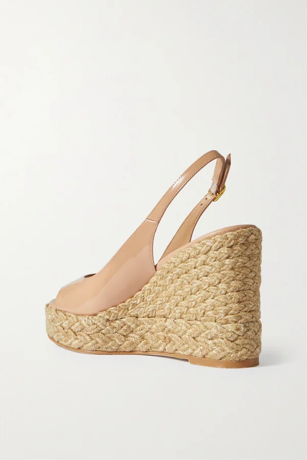 Stuart Weitzman - Island Patent-leather Wedge Espadrille Slingback Sandals - Neutrals - Image 3