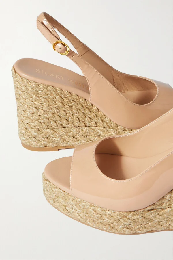 Stuart Weitzman - Island Patent-leather Wedge Espadrille Slingback Sandals - Neutrals - Image 4