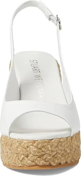 Stuart Weitzman Island Peep-Toe Espadrille Wedge Women's Shoes White/Natural : 10 B, Leather - Image 2