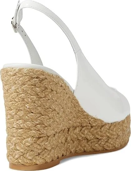 Stuart Weitzman Island Peep-Toe Espadrille Wedge Women's Shoes White/Natural : 10 B, Leather - Image 4
