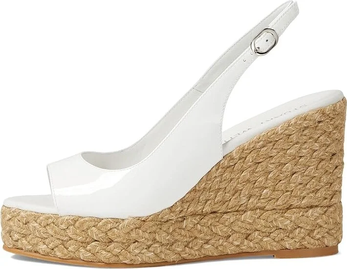 Stuart Weitzman Island Peep-Toe Espadrille Wedge Women's Shoes White/Natural : 10 B, Leather - Image 5