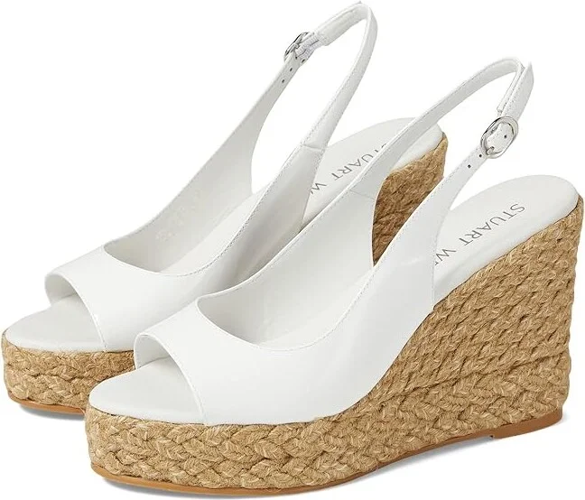 Stuart Weitzman Island Peep-Toe Espadrille Wedge Women's Shoes White/Natural : 10 B, Leather