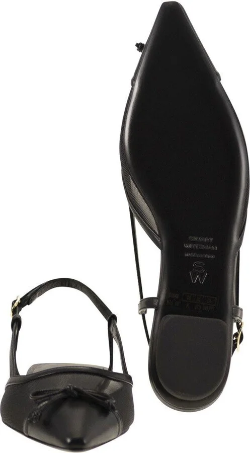 Stuart Weitzman Kitty - Leather And Transparent Fabric Slingback - Image 5