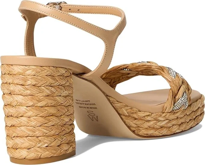Stuart Weitzman Lana Platform 80 Women's Wedge Shoes Natural Tonal : 10.5 M, Textile - Image 4