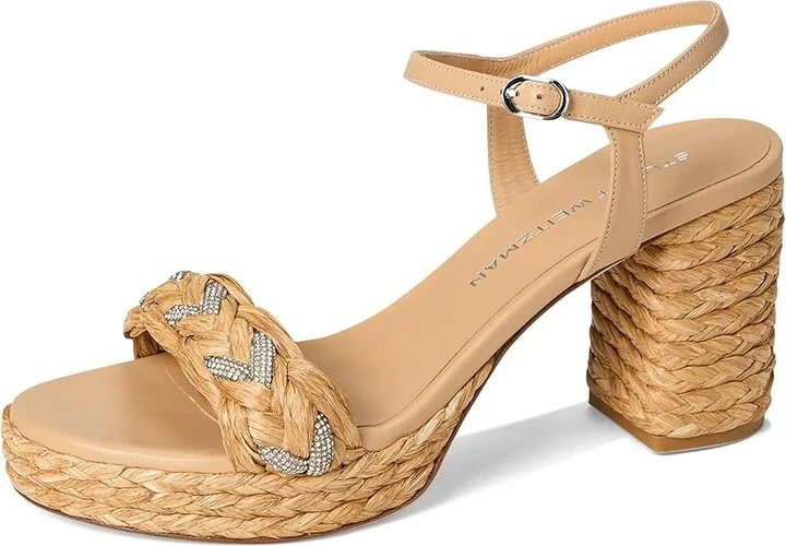 Stuart Weitzman Lana Platform 80 Women's Wedge Shoes Natural Tonal : 10.5 M, Textile - Image 5