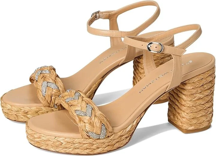 Stuart Weitzman Lana Platform 80 Women's Wedge Shoes Natural Tonal : 10.5 M, Textile
