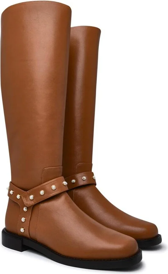 Stuart Weitzman Leather Pearl Moto Boots - Image 2