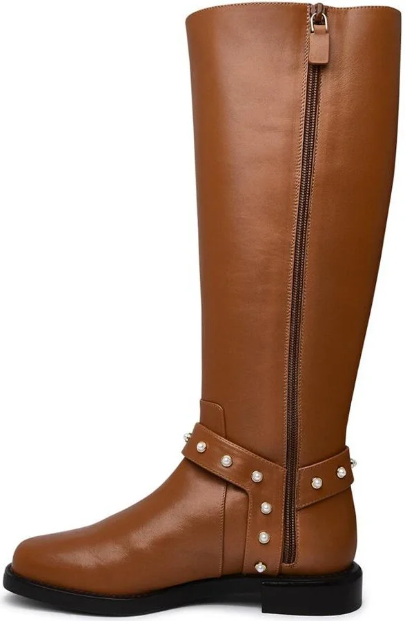 Stuart Weitzman Leather Pearl Moto Boots - Image 3