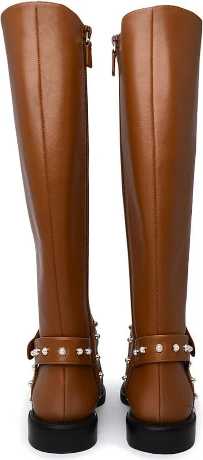 Stuart Weitzman Leather Pearl Moto Boots - Image 4
