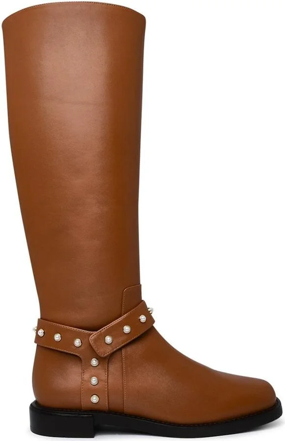 Stuart Weitzman Leather Pearl Moto Boots