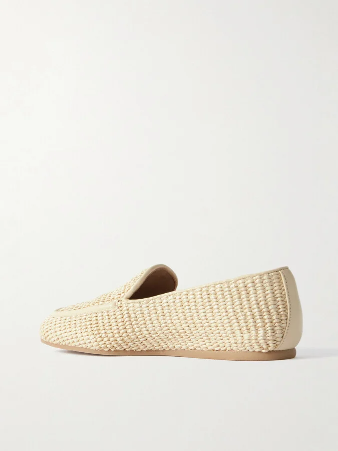 Stuart Weitzman - Lee Leather-trimmed Raffia Loafers - Neutrals - Image 3