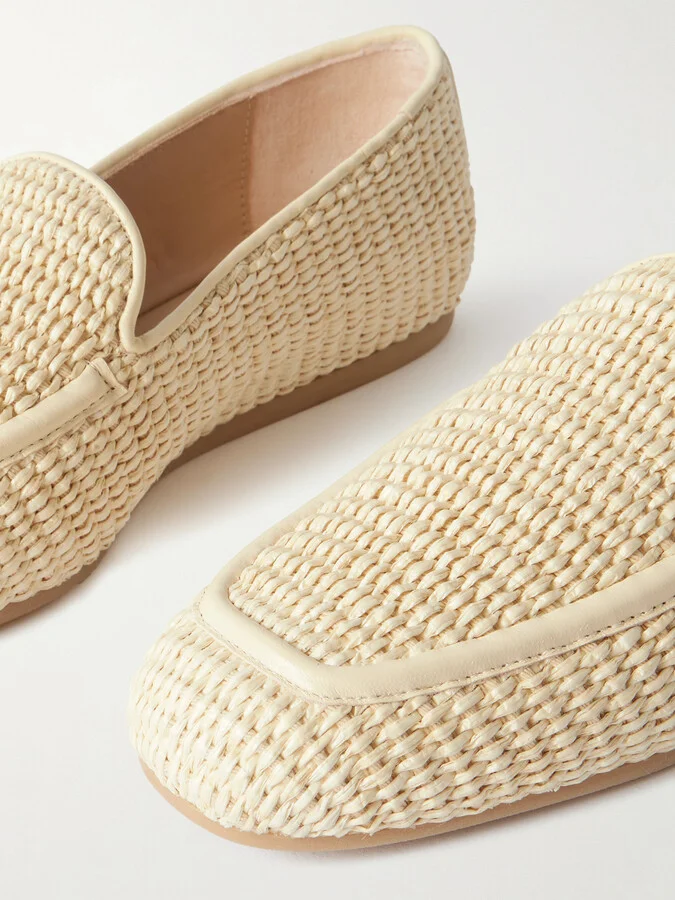 Stuart Weitzman - Lee Leather-trimmed Raffia Loafers - Neutrals - Image 4