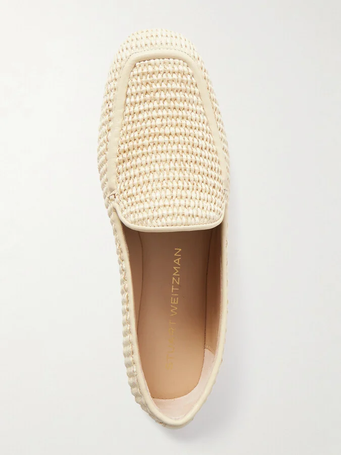 Stuart Weitzman - Lee Leather-trimmed Raffia Loafers - Neutrals - Image 5