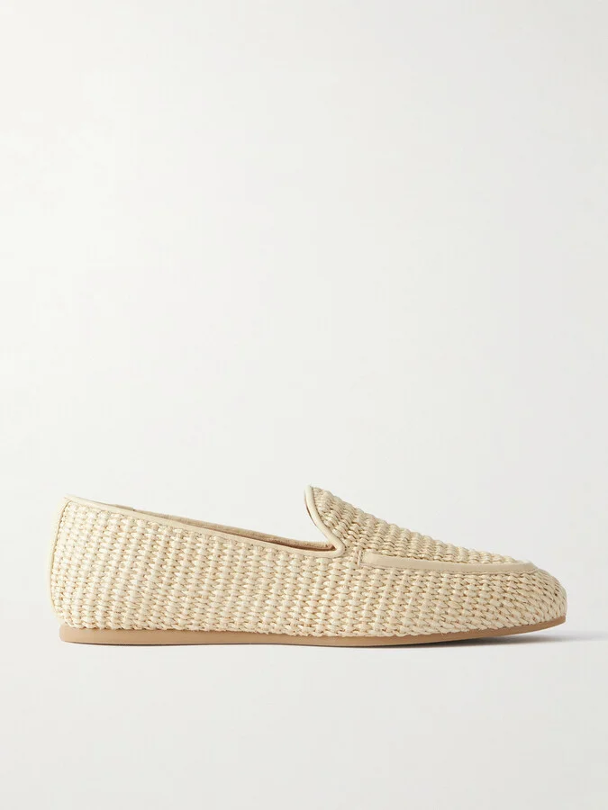 Stuart Weitzman - Lee Leather-trimmed Raffia Loafers - Neutrals