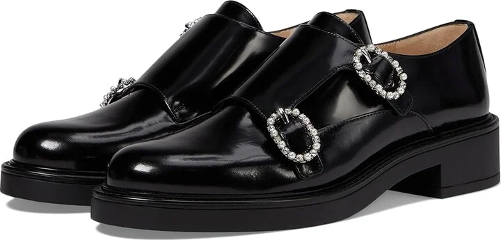 Stuart Weitzman Leighton Monk Strap Women's Flat Shoes Black : 8.5 M, Leather