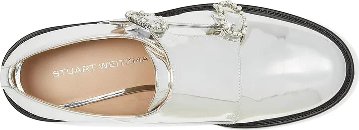 Stuart Weitzman Leighton Monk Strap Women's Flat Shoes Silver : 11 M, Leather - Image 2