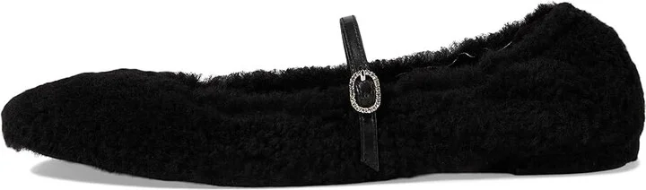 Stuart Weitzman Lennox Shearling Flat Women's Flat Shoes Black : 9 M, Leather/Shearling - Image 5