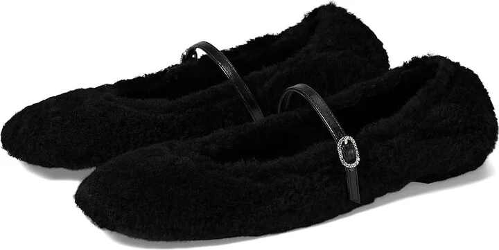 Stuart Weitzman Lennox Shearling Flat Women's Flat Shoes Black : 9 M, Leather/Shearling