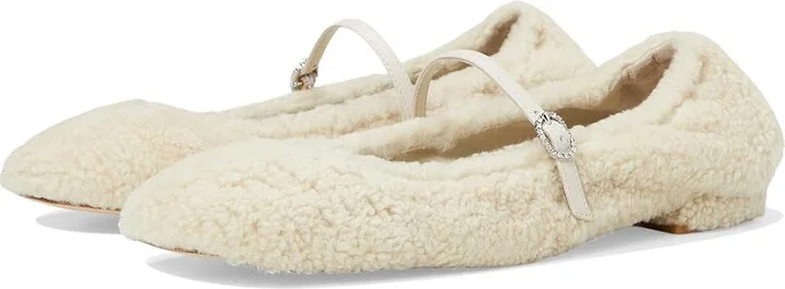 Stuart Weitzman Lennox Shearling Flat Women's Flat Shoes Natural/Oat : 7.5 M, Leather/Shearling