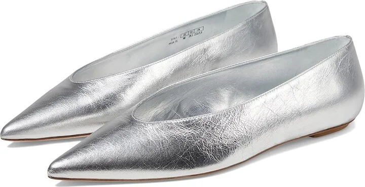Stuart Weitzman Lina Flat Women's Flat Shoes Silver : 5 M, EVA/Leather
