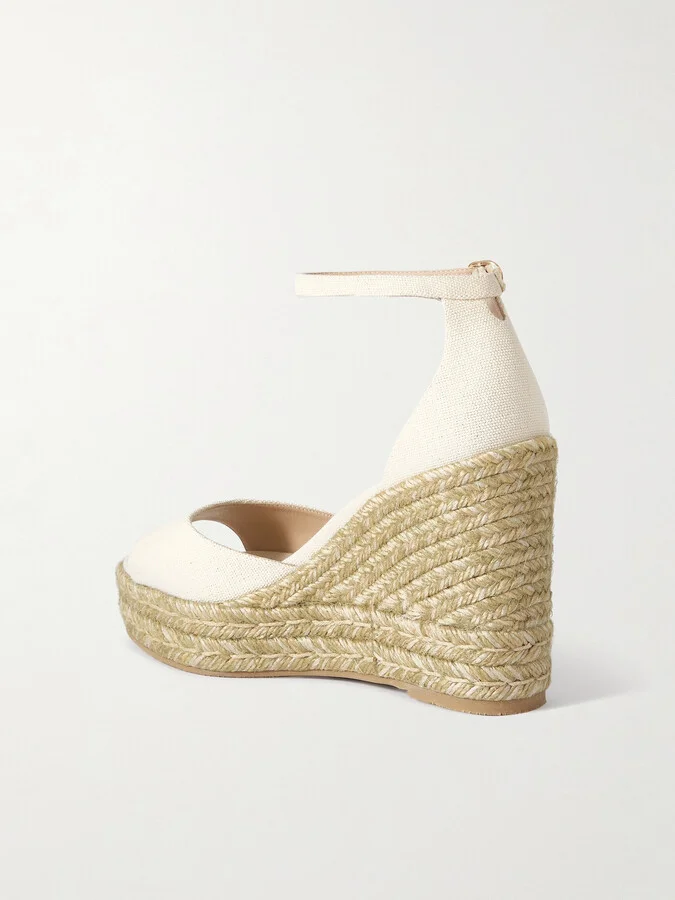 Stuart Weitzman - Linen Espadrille Wedge Sandals - Cream - Image 3