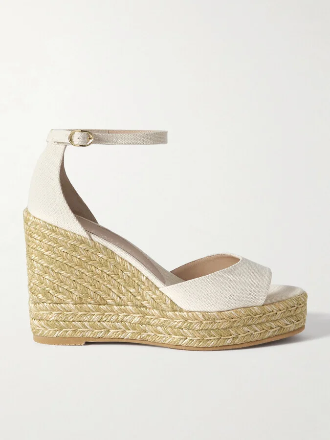 Stuart Weitzman - Linen Espadrille Wedge Sandals - Cream