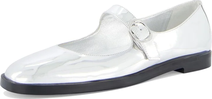 Stuart Weitzman Loralei Mary Jane Women's Flat Shoes Silver : 9 M, Leather/Rubber - Image 5