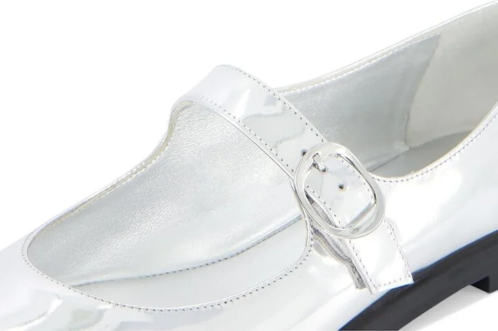 Stuart Weitzman Loralei Mary Jane Women's Flat Shoes Silver : 9 M, Leather/Rubber - Image 7