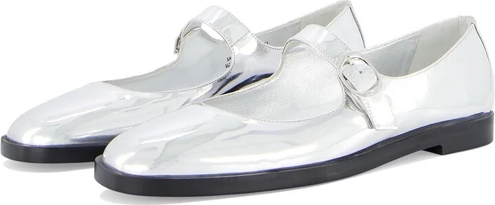 Stuart Weitzman Loralei Mary Jane Women's Flat Shoes Silver : 9 M, Leather/Rubber