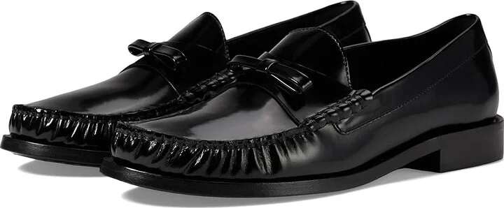 Stuart Weitzman Lottie Bow Loafer Women's Flat Shoes Black : 9.5 M, Leather