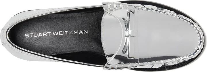 Stuart Weitzman Lottie Bow Loafer Women's Flat Shoes Silver : 7.5 M, Leather - Image 2