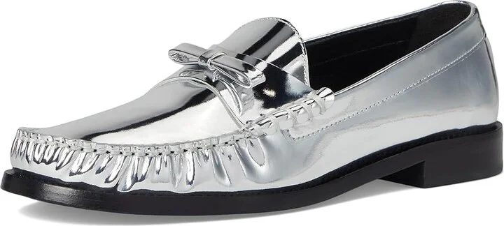Stuart Weitzman Lottie Bow Loafer Women's Flat Shoes Silver : 7.5 M, Leather - Image 5