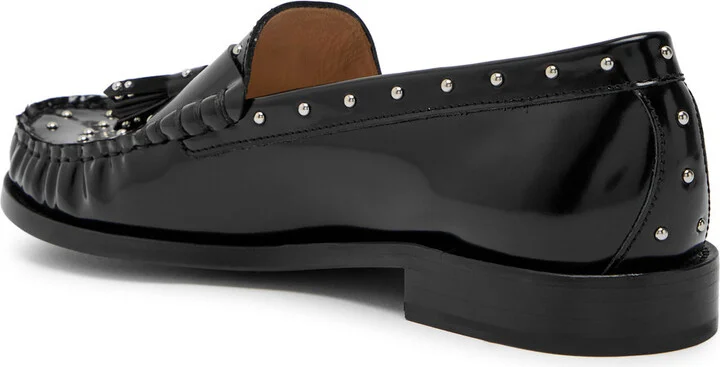Stuart Weitzman Lottie Studded Glossed Leather Loafers - Image 2