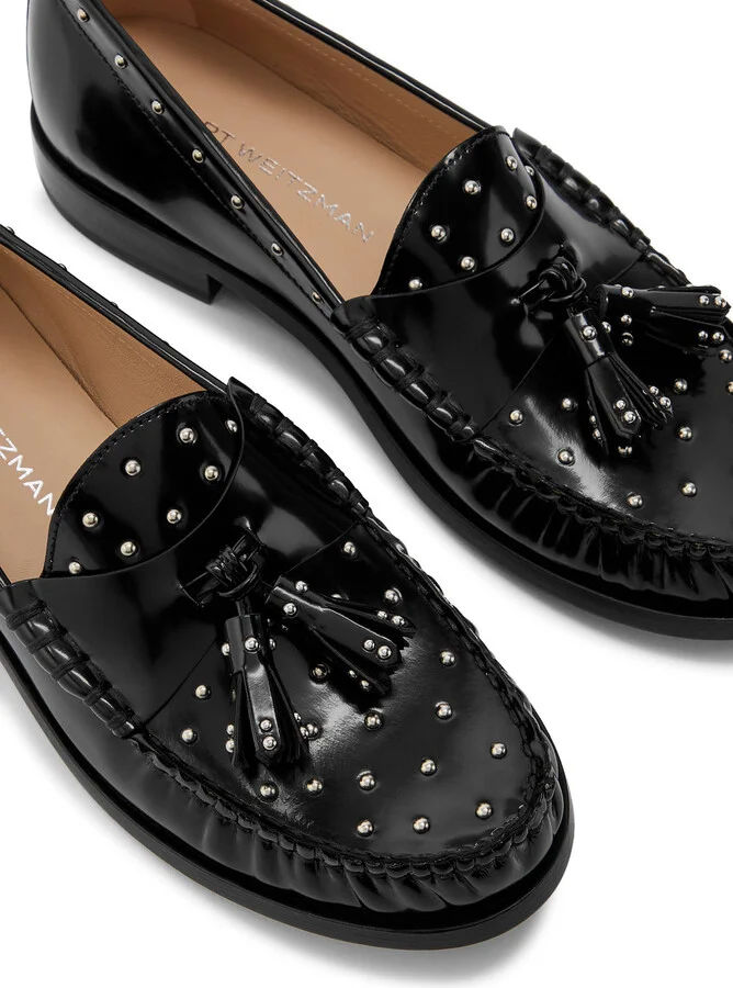 Stuart Weitzman Lottie Studded Glossed Leather Loafers - Image 3