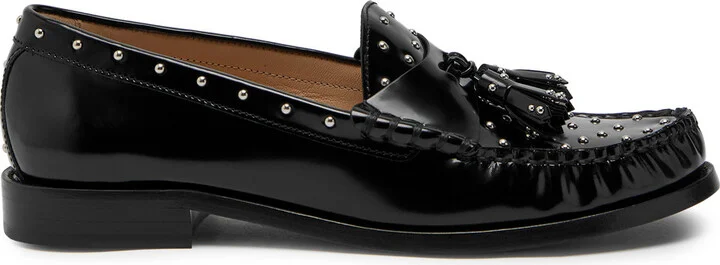 Stuart Weitzman Lottie Studded Glossed Leather Loafers