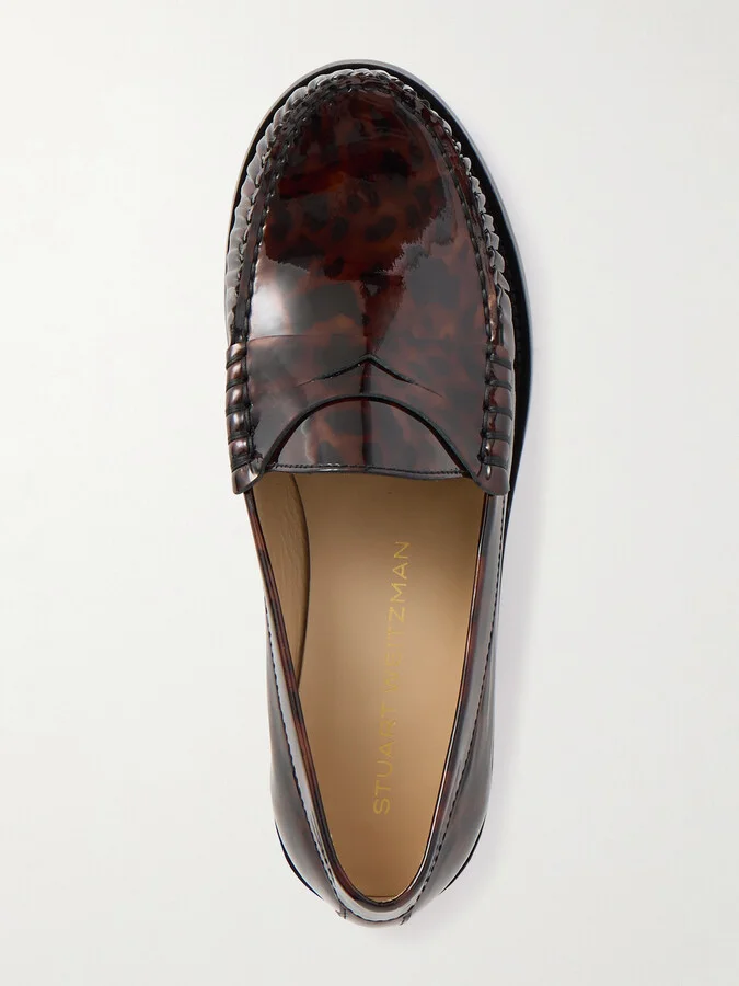 Stuart Weitzman - Lottie Tortoiseshell Patent-leather Loafers - US9 - Image 5