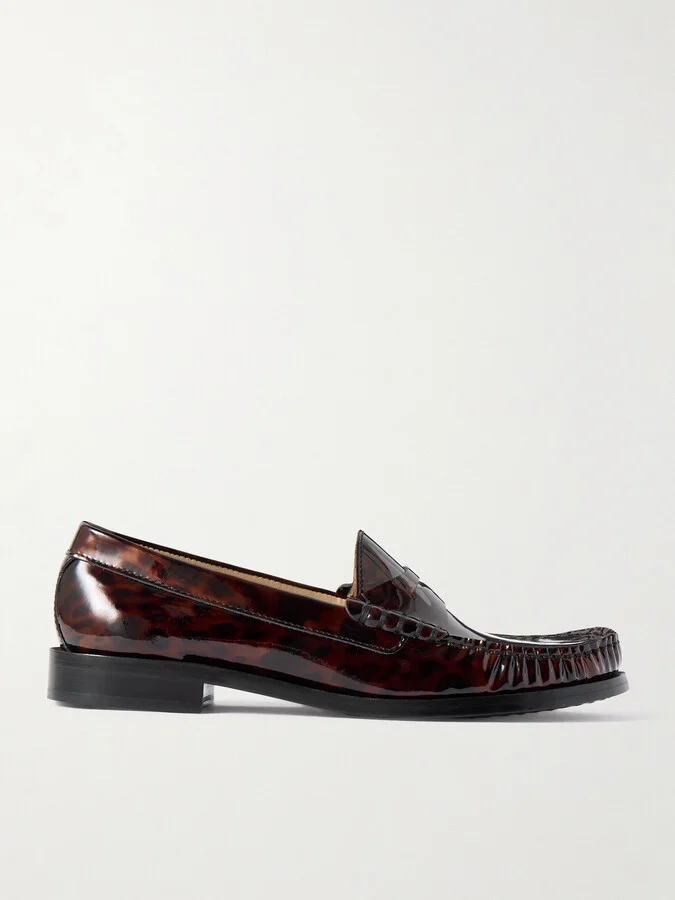 Stuart Weitzman - Lottie Tortoiseshell Patent-leather Loafers - US9