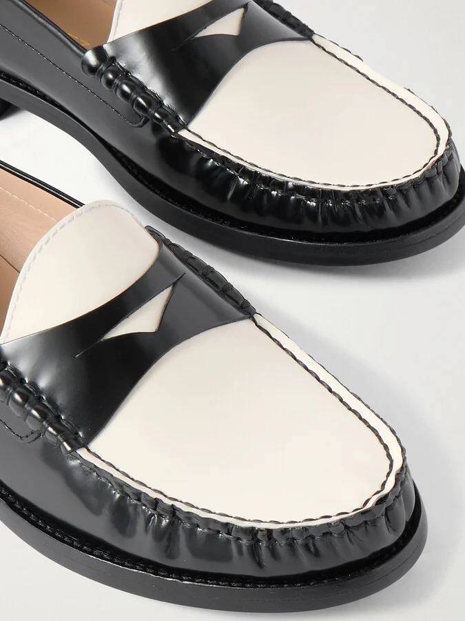 Stuart Weitzman - Lottie Two-tone Leather Loafers - Black - Image 4
