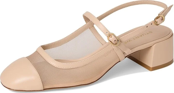 Stuart Weitzman Maeve Mary Jane Slingback High Women's Heels Beige/Barely Beige : 7 M, Leather - Image 5