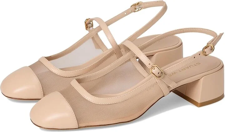 Stuart Weitzman Maeve Mary Jane Slingback High Women's Heels Beige/Barely Beige : 7 M, Leather