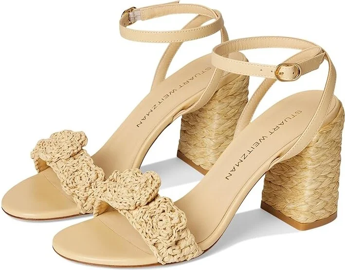 Stuart Weitzman Magnolia Block 85 Women's Wedge Shoes Natural Tonal : 9.5 M, Leather