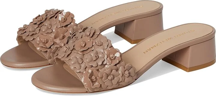 Stuart Weitzman MEADOW BLOCK SLIDE 35 Women's Sandals Fawn : 5 M, Leather