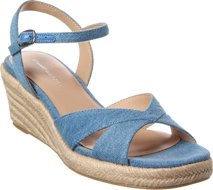 Stuart Weitzman Miami Espadrille Canvas & Leather Wedge