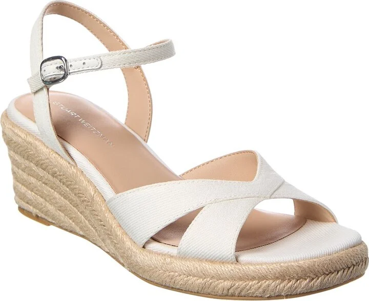 Stuart Weitzman Miami Espadrille Canvas & Leather Wedge
