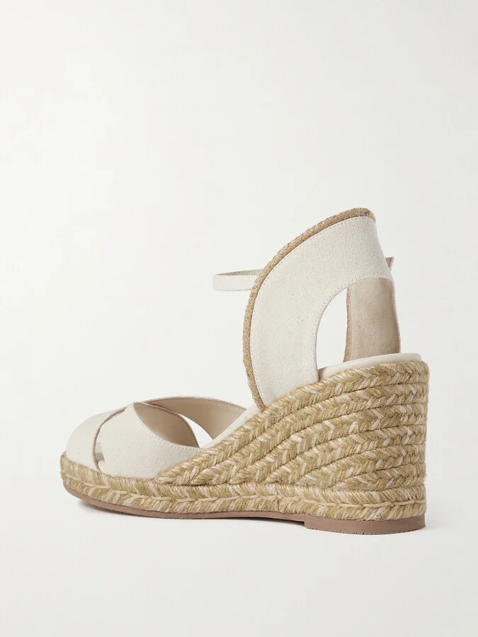 Stuart Weitzman - Mirela Ii Cutout Canvas Espadrille Wedge Sandals - Ivory - Image 3