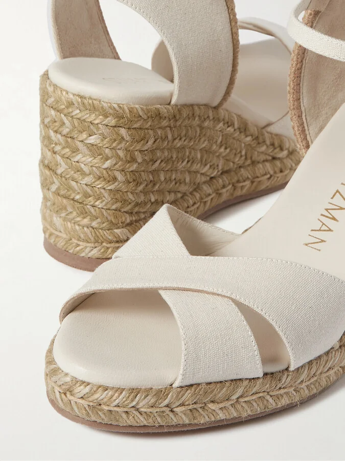 Stuart Weitzman - Mirela Ii Cutout Canvas Espadrille Wedge Sandals - Ivory - Image 4