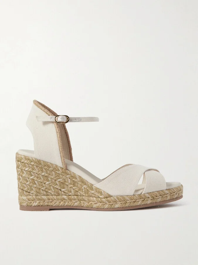 Stuart Weitzman - Mirela Ii Cutout Canvas Espadrille Wedge Sandals - Ivory