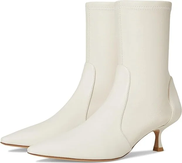 Stuart Weitzman Naomi 50 Bootie Women's Flat Shoes Cream : 8.5 M, Leather/Rubber/Suede