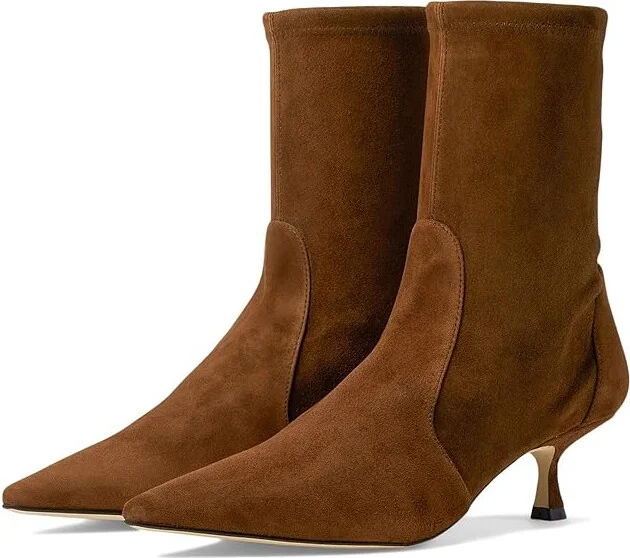 Stuart Weitzman Naomi 50 Bootie Women's Flat Shoes Deep Coffee : 5 M, Leather/Rubber/Suede
