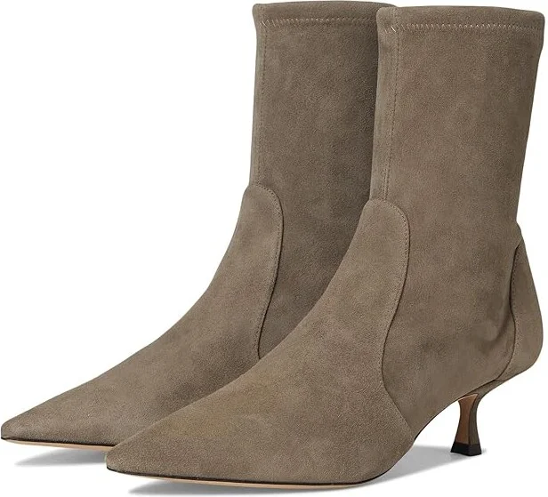 Stuart Weitzman Naomi 50 Bootie Women's Flat Shoes Stone : 8 M, Leather/Rubber/Suede